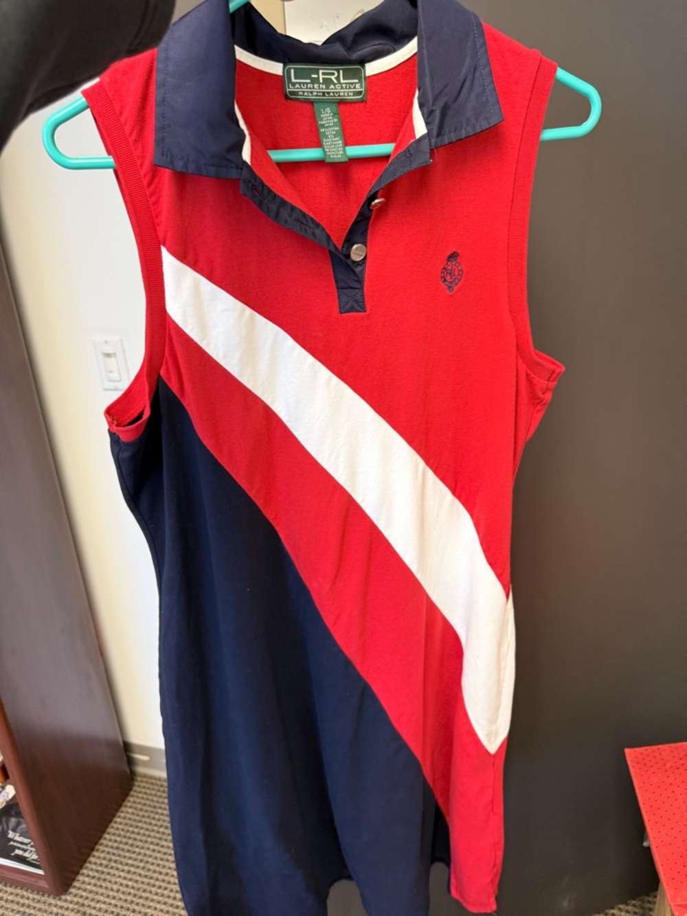 Polo by Ralph Lauren Red, White & Navy Sleeveless Midi Dress